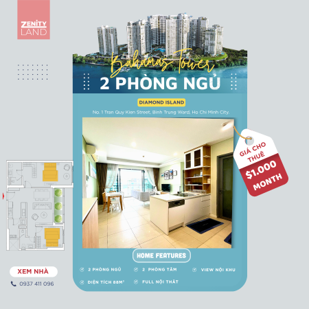 ĐẢO KIM CƯƠNG - QUẬN 2 | [CHO THUÊ]: Căn Hộ 2PN - View Nội Khu.⭕