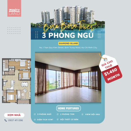 ĐẢO KIM CƯƠNG - QUẬN 2| [CHO THUÊ]: Căn Hộ 3PN - View Nội Khu.⭕