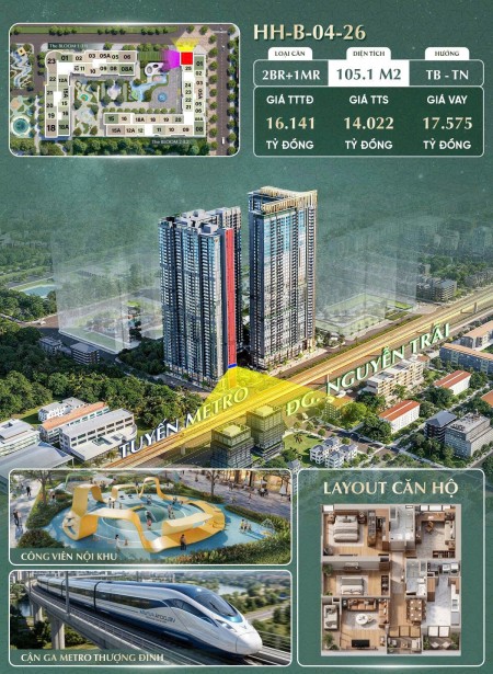 2PN Sở hữu tầm view công viên nội khu trực diện ga METRO thượng đình siêu thoáng