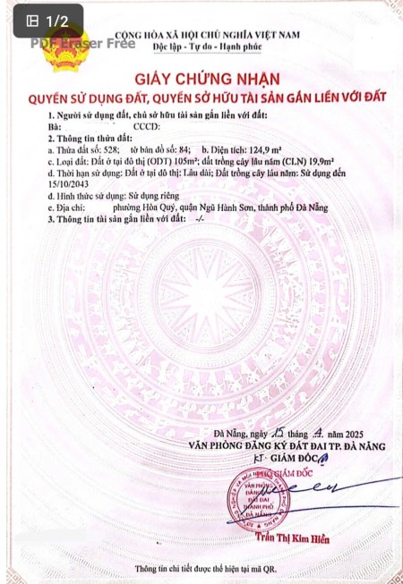 Cần bán đất kiệt Bình kỳ, diện tích 125 m2, 5x25m, Hướng Đông Nam
