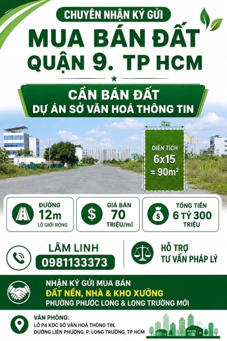 Cần bán nhanh đất nền Dự án Sở văn hoá thông tin, Long Trường, Quận 9, 90m2, giá 70tr/m