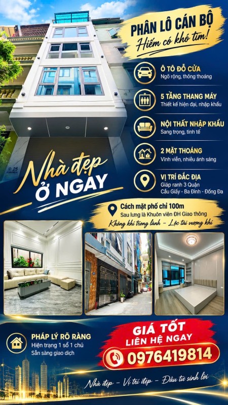  13,X TỶ | PHÂN LÔ CÁN BỘ — Ô TÔ ĐỖ CỬA — 5 TẦNG THANG MÁY 