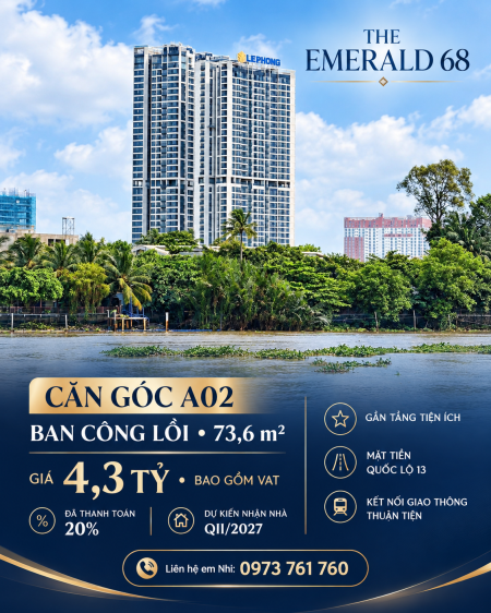 Bán Căn góc 2Pn2wc Bancony Lồi| The Emerald 68 | 73,6 m2 Giá 4,3 tỷ (bao thuế phí)
