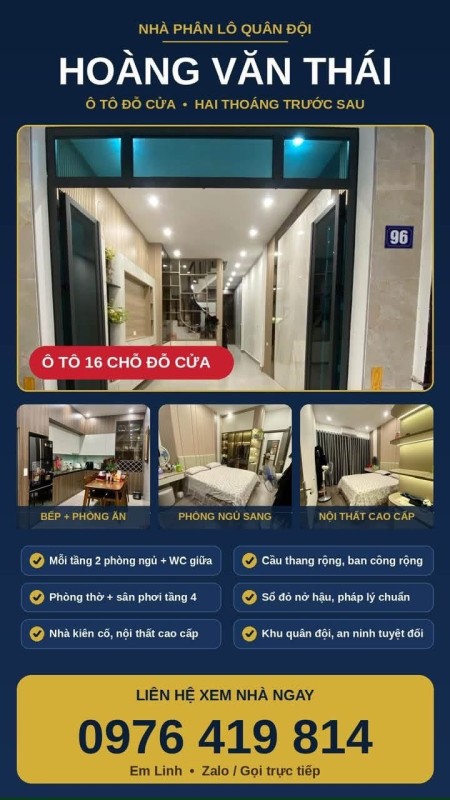  13,9 TỶ | HOÀNG VĂN THÁI — PHÂN LÔ QUÂN ĐỘI • Ô TÔ 16 CHỖ ĐỖ CỬA • 2 MẶT THOÁNG • 4 TẦNG 