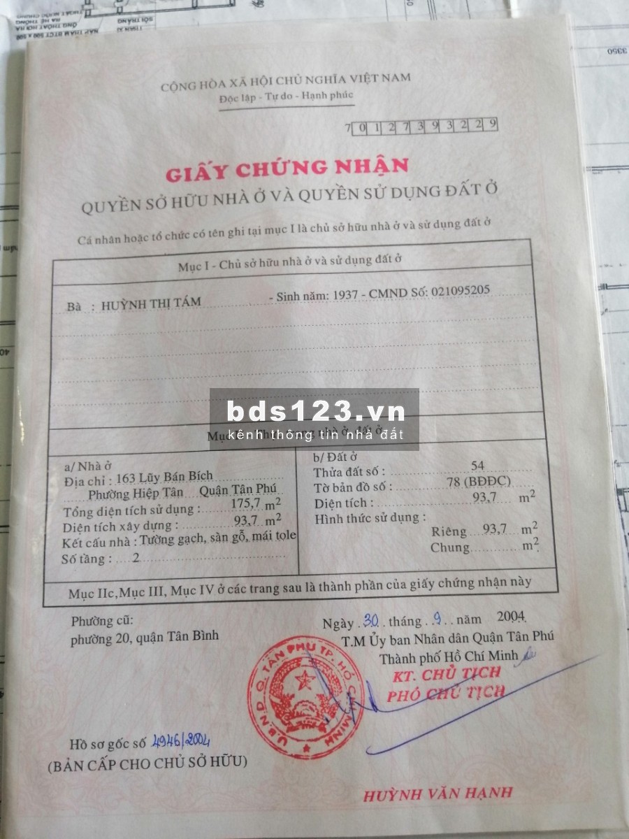 Cần Bán Gấp Nhà Hai Mặt Tiền - Hiệp Tân - Tân Phú - TPhcm