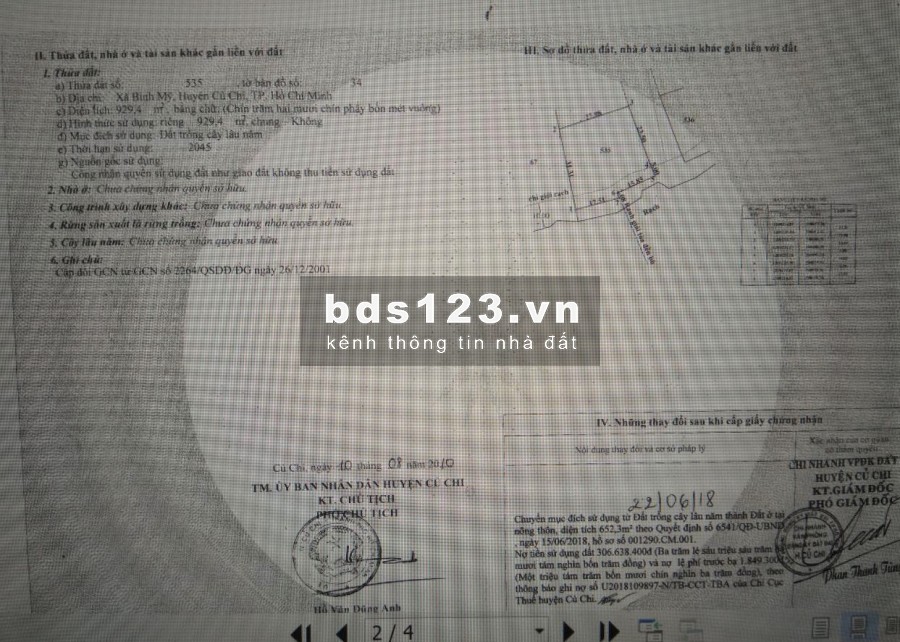 Bán ~ 930m2 đất thổ cư khu vực trung tâm Xã Bình Mỹ, Củ chi
