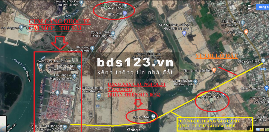 Bán lô đất ngay mặt tiền đường đi thẳng vào cảng Cái Mép rộng 44m, đã có sổ hồng riêng, xây dựng tự do