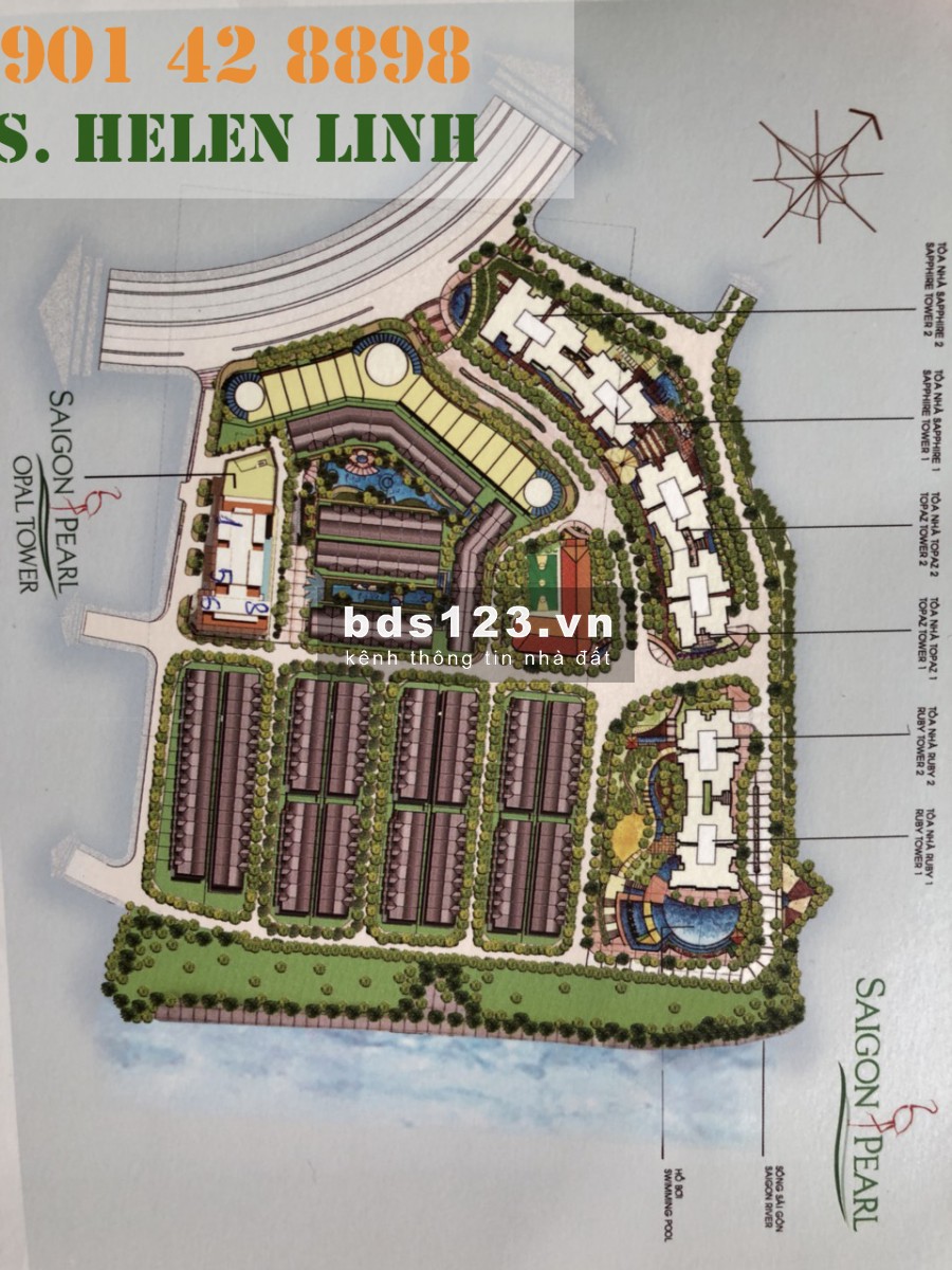 Opal Tower - Saigon Pearl. Căn hộ 3PN - 135m2 cho thuê. Hotline PKD 0901428898