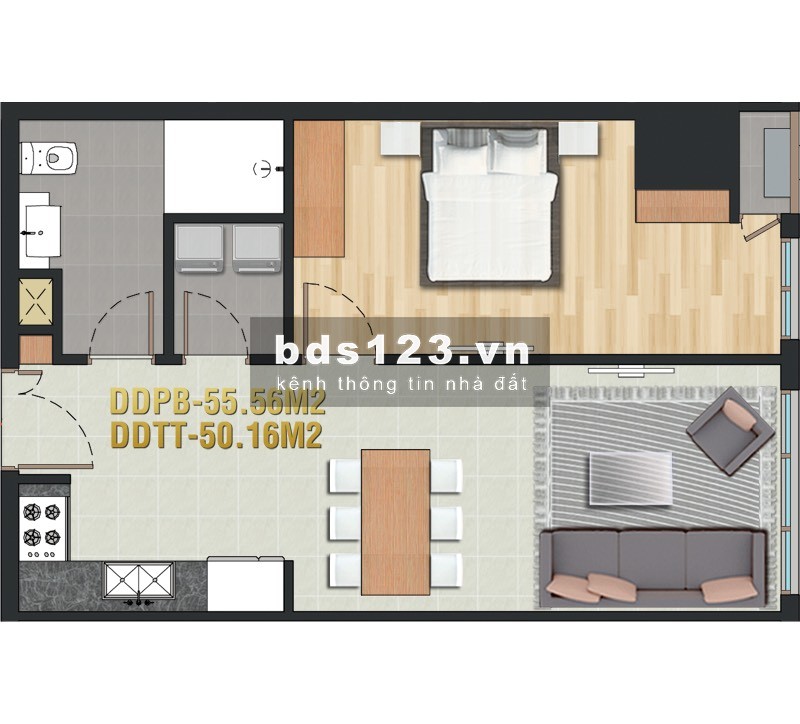Cho Thuê căn hộ Pearl Plaza Q. Bình Thạnh, 1pn_56m2, Đủ Nội Thất