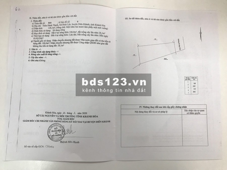 Chính chủ cắt lỗ Đất sổ đỏ ở Bình Lộc- Diên Khánh- Nha Trang