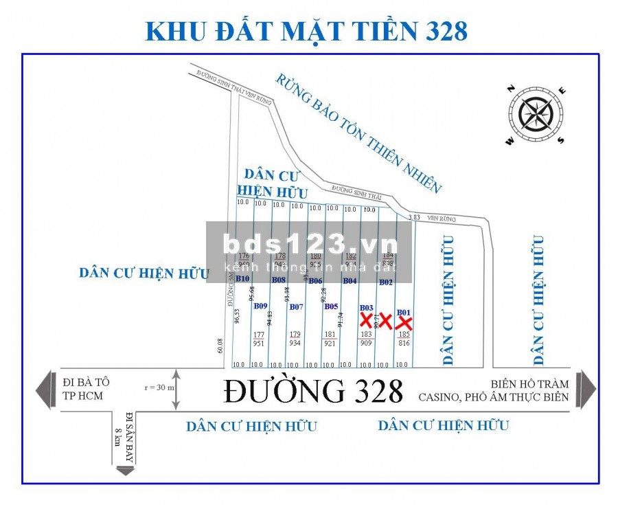 Còn 7 miếng đất ở MT đường 328 Xuyên Mộc Hồ Tràm, giá 5,5 triệu/m2 DT 914m2 thổ cư 100m2, LH 0902651012