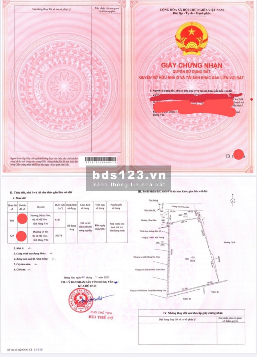 Bán lô đất xây dựng xưởng sản xuất tại Dị Sử, thị xã Mỹ Hào, Hưng Yên