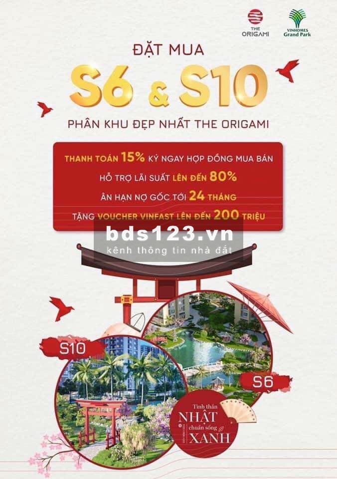 Mỡ bán phân khu S6 và S10 đẹp nhất dự án Vinhome khu Origami hồ cá coi vườn nhật bản