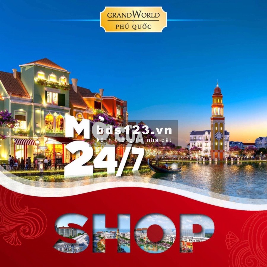 GRAND WORLD PHÚ QUỐC - SHOP 24/7 CĂN GÓC HỒ TRUNG TÂM.GIÁ CHỈ 4 TỶ 98m2