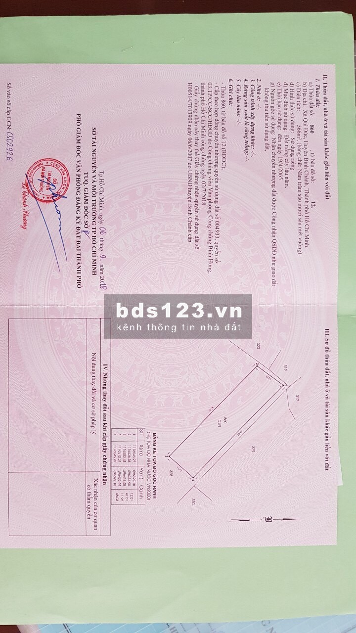 Bán đất 2 mặt tiền đường Hóc Hưu, Quy Đức, Bình Chánh. DT 566m2 ngang 12x48m, giá 1,8 tỷ SHR