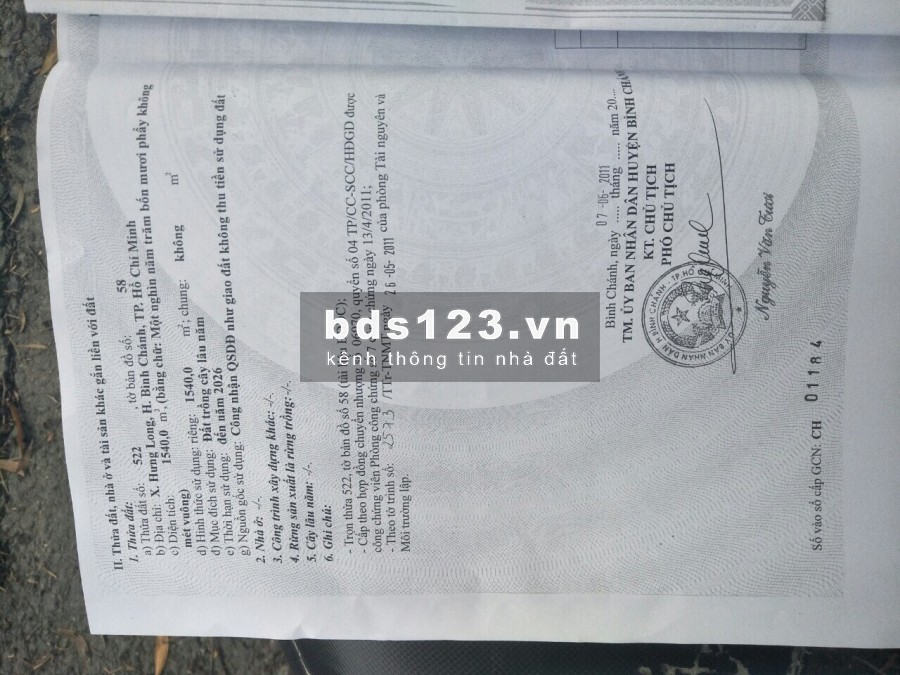 Bán gấp đất 2MT đường Võ Văn Thu, xã Hưng Long, BC, lô đất vuông vắn rất đẹp, DT 3080m2 3,2tr/m2