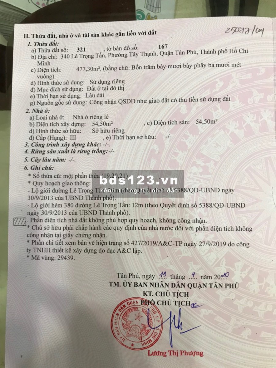 Chính chủ cần bán gấp đất mặt tiền đường LÊ TRỌNG TẤN