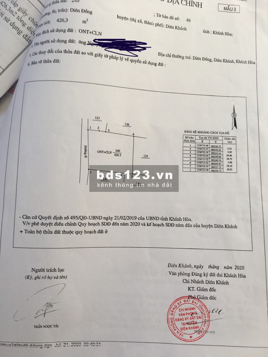 Bán đất ở ngay khu dân cư đông đúc Thôn 2 , Diên Đồng , Diên Khánh.