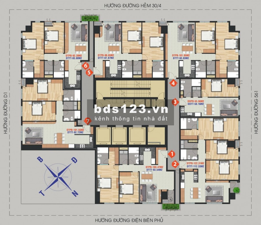 Cho thuê căn hộ 1PN_56m2 Pearl Plaza, view sông Sài Gòn