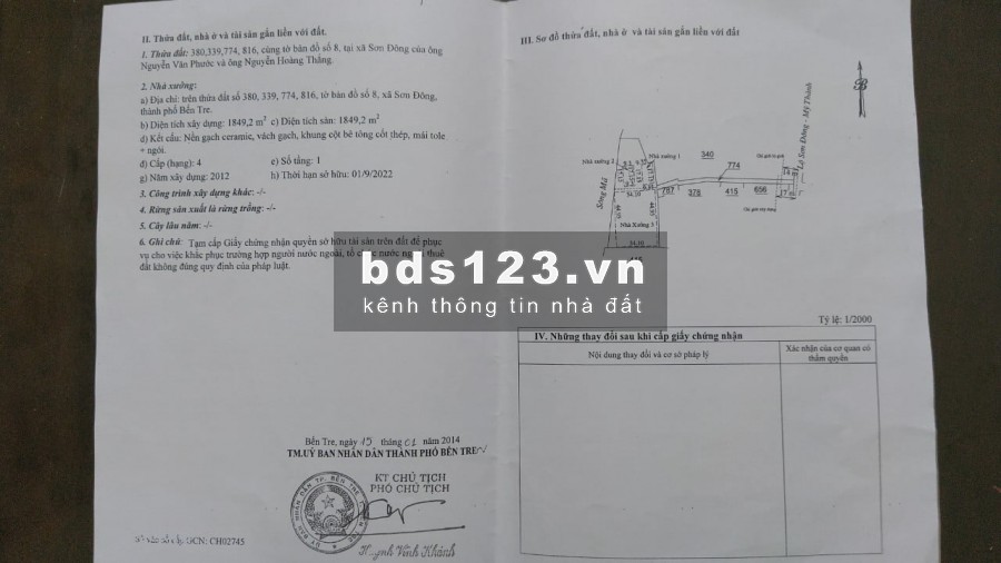 Bán Nhà xưởng giá rẻ tại Bến Tre, đang cho thuê 60trieu/tháng