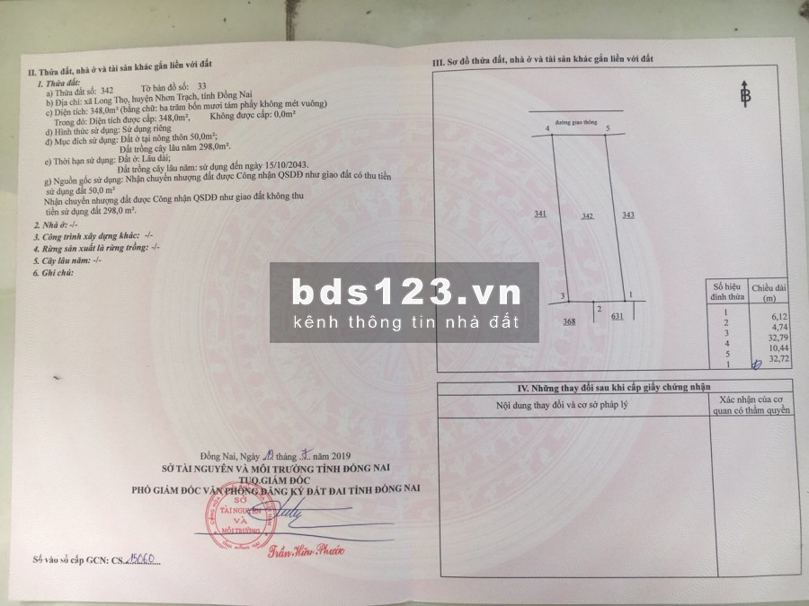 Đất Nhơn Trạch 348m2 khu đông dân cư phát triển, xã Long Thọ