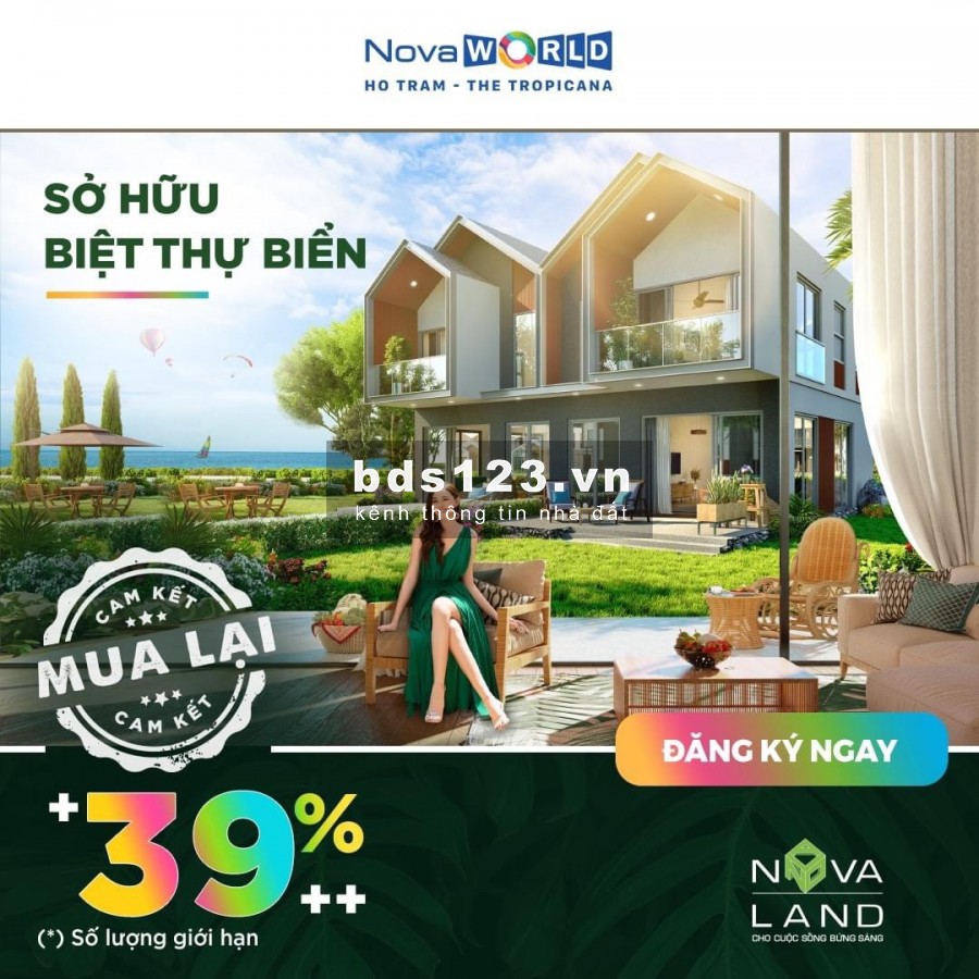 Biệt thự Novaworld Hồ Tràm phân kỳ Tropicana, chỉ 6 tỷ/căn song lập, có cam kết mua lại 13%/năm