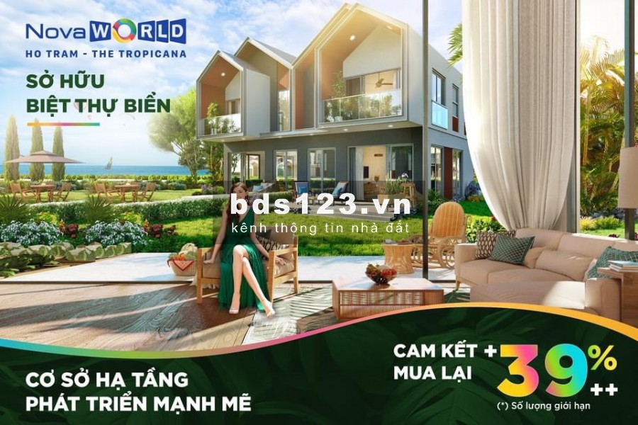 Biệt thự Novaworld Tropicana Hồ Tràm chỉ 6 tỷ/căn song lập, có cam kết mua lại 39%. Lh 0912357447