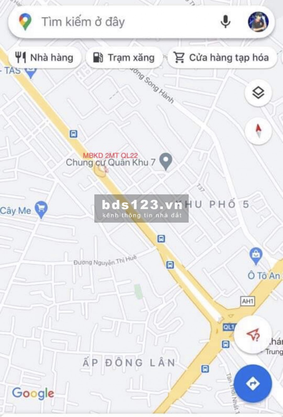 Cho thuê mặt bằng kinh doanh - văn phòng Tầng Trệt - 2 MT- QL22 - hẻm thông xe tải