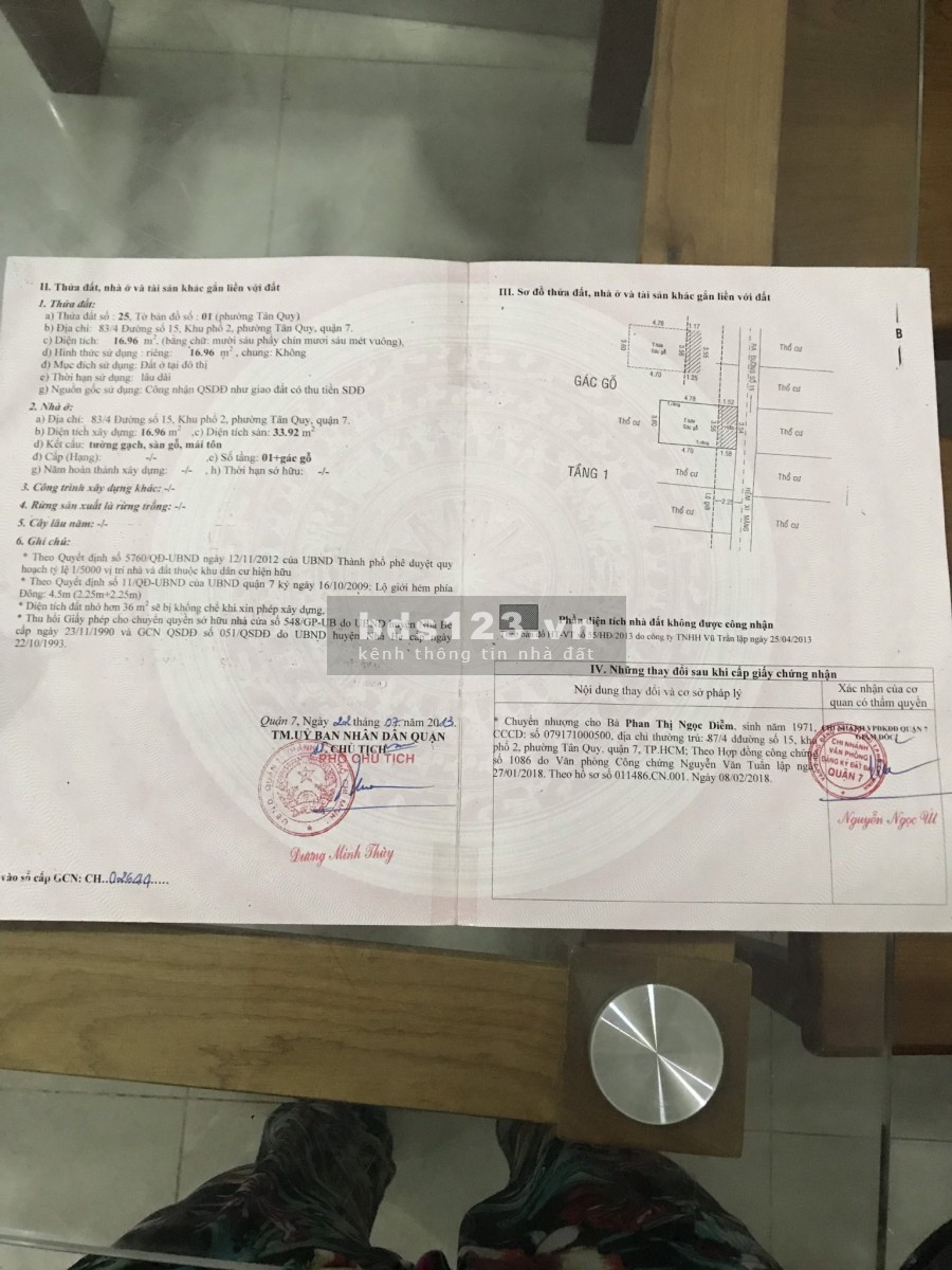 Bán nhà hẻm đường Số 15, chợ p.Tân Quy, Q7 giá 2,4 tỷ sổ hồng riêng