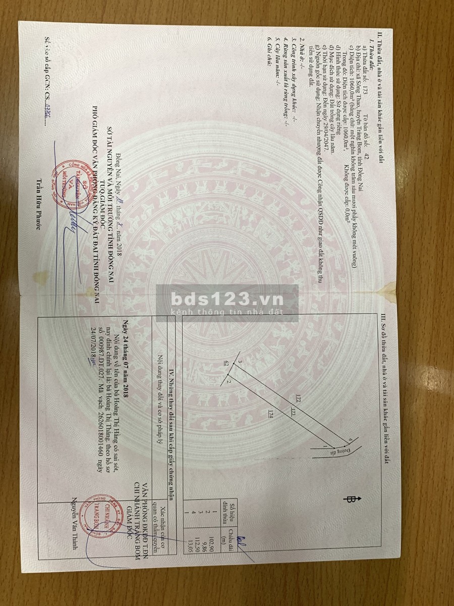 Bán 1 sào đất có sổ hồng riêng, gần Quốc lộ 1A, giá 850 triệu