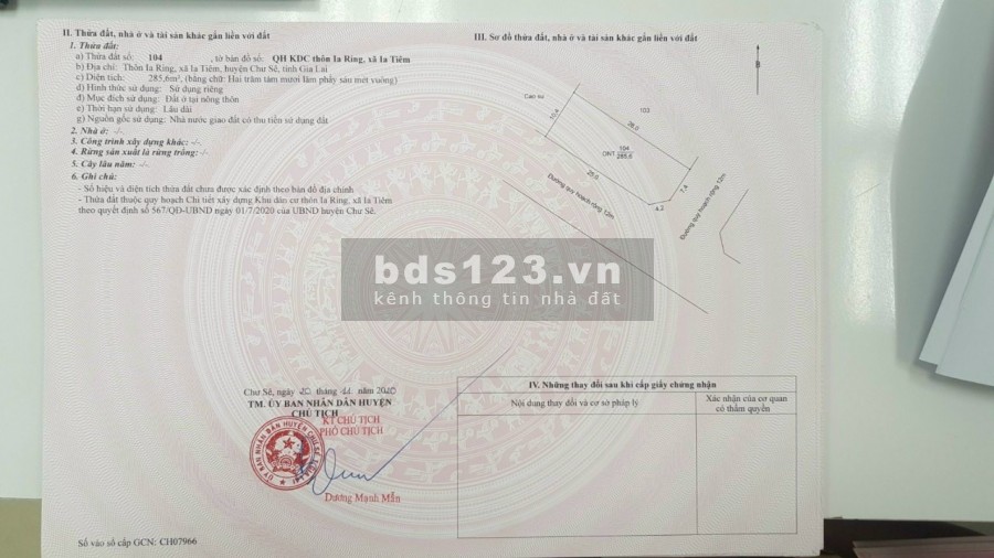 Đổ nợ, bán nhanh lô đất KDC Ia-Ring gần Tp Pleiku, Gia Lai giá chỉ 1,1tr/m2 thổ cư
