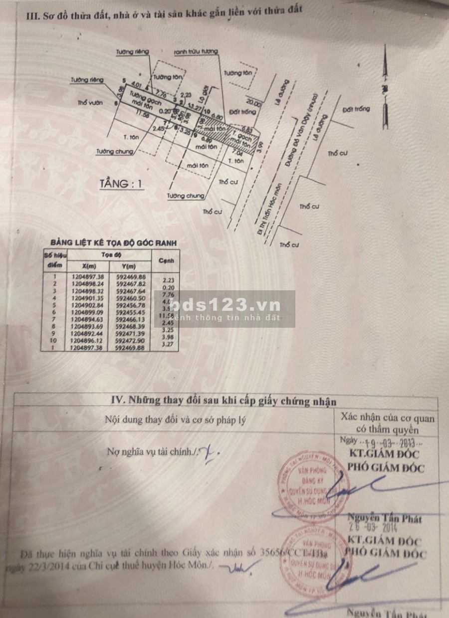 Bán gấp nhà cấp 4 DT 69.4m2 ấp Tân Thới 1, xã Tân Hiệp, Huyện Hóc Môn.