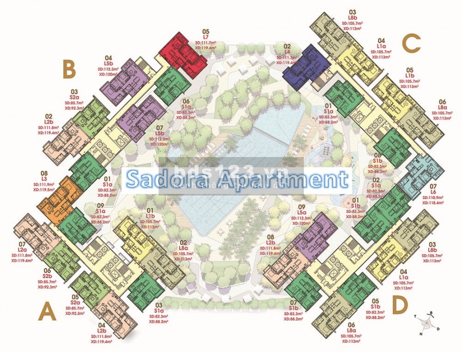 Bán căn hộ 3 phòng ngủ, dự án Sadora Apartment, view hồ bơi tuyệt đẹp, giá 8.9 tỷ