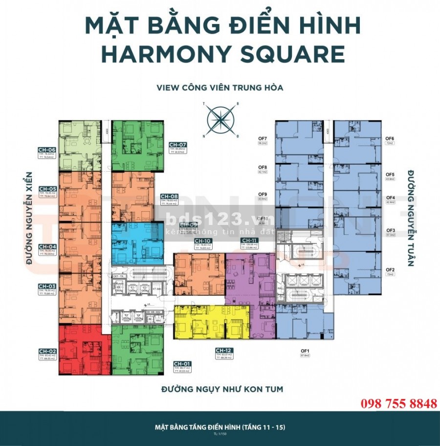 Căn bán căn số 03, diện tích 75m2, bàn giao thô. Dự án Harmony Square (DLC Complex)