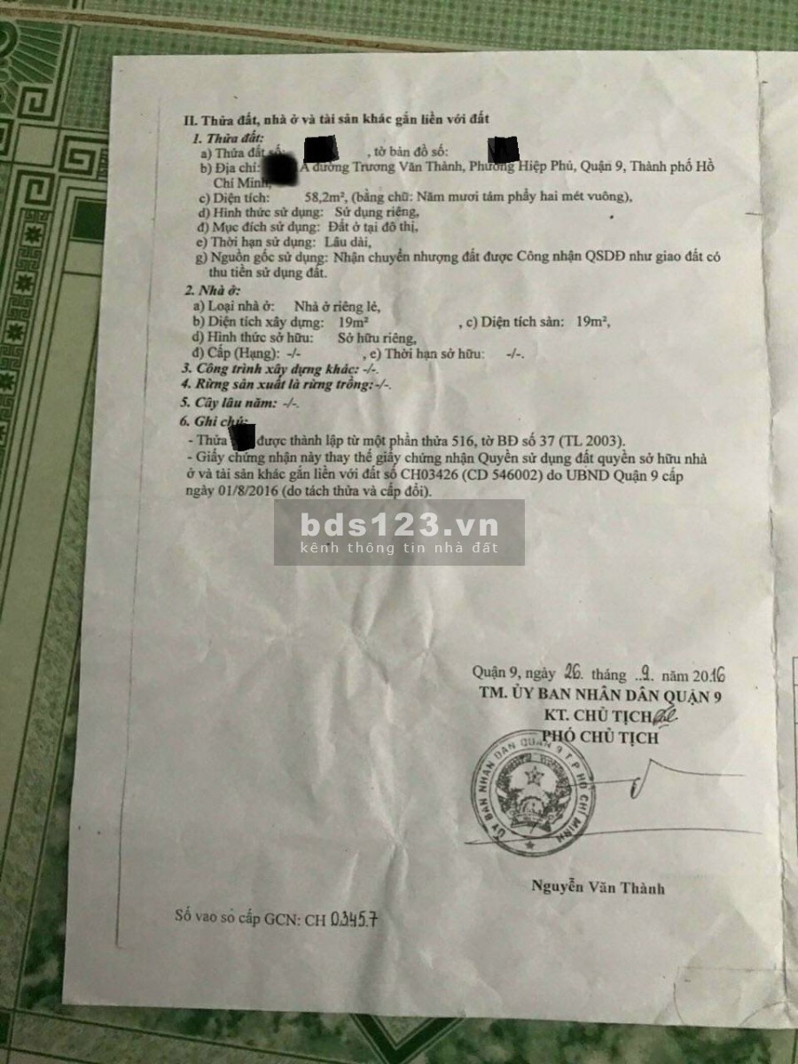 Lô đất hẻm Trương Văn Thành,Hiệp Phú-HXH/SHR/ bớt lộc