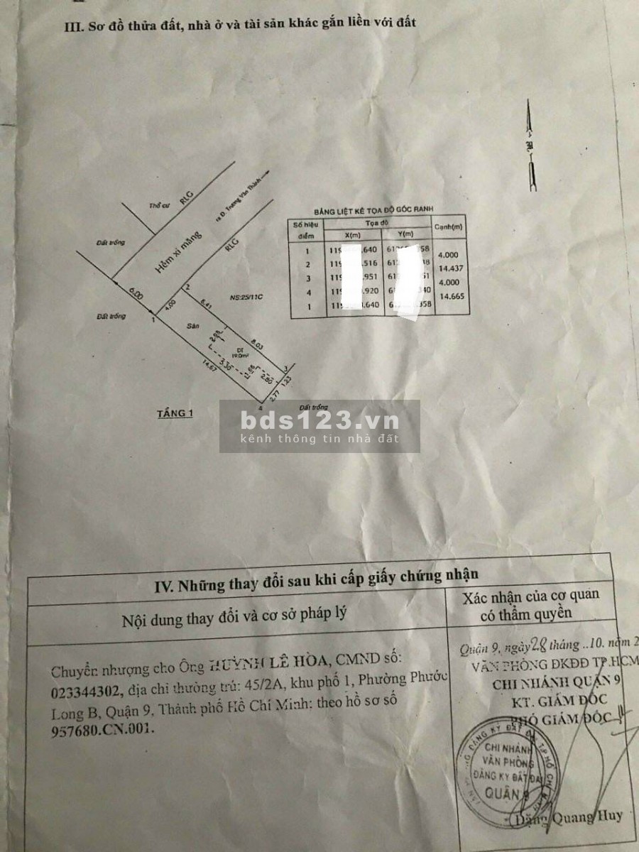 Lô đất hẻm Trương Văn Thành,Hiệp Phú-HXH/SHR/ bớt lộc