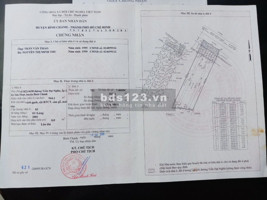 Cần bán nhà đất đã có thổ cư dt 825m2