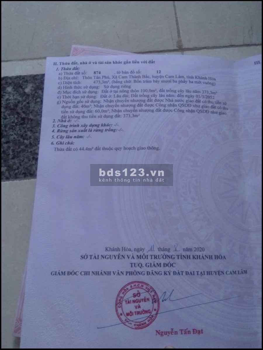 Đất chính chủ cam thành bắc cam lâm khánh hoà
