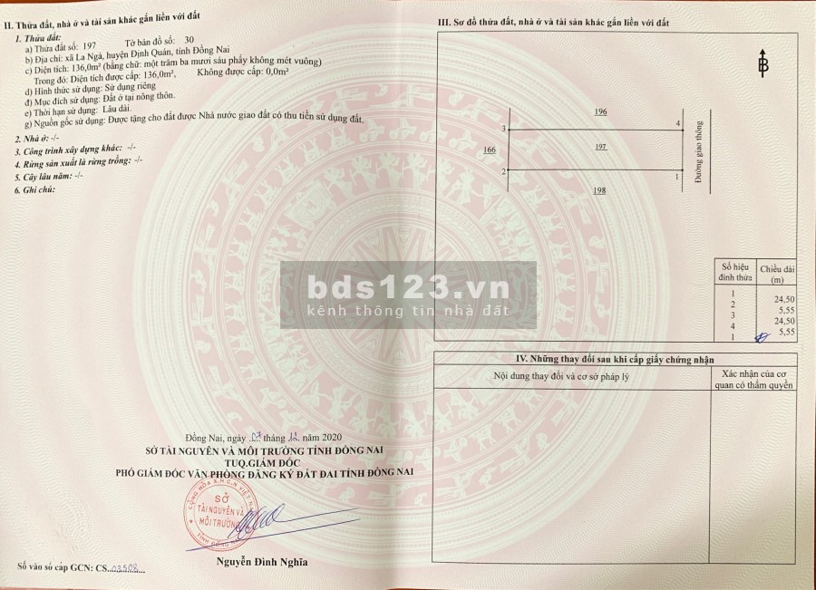 Cần bán lô đất thổ cư xã La Ngà DT 5.5 x 25 Giá 300 triệu