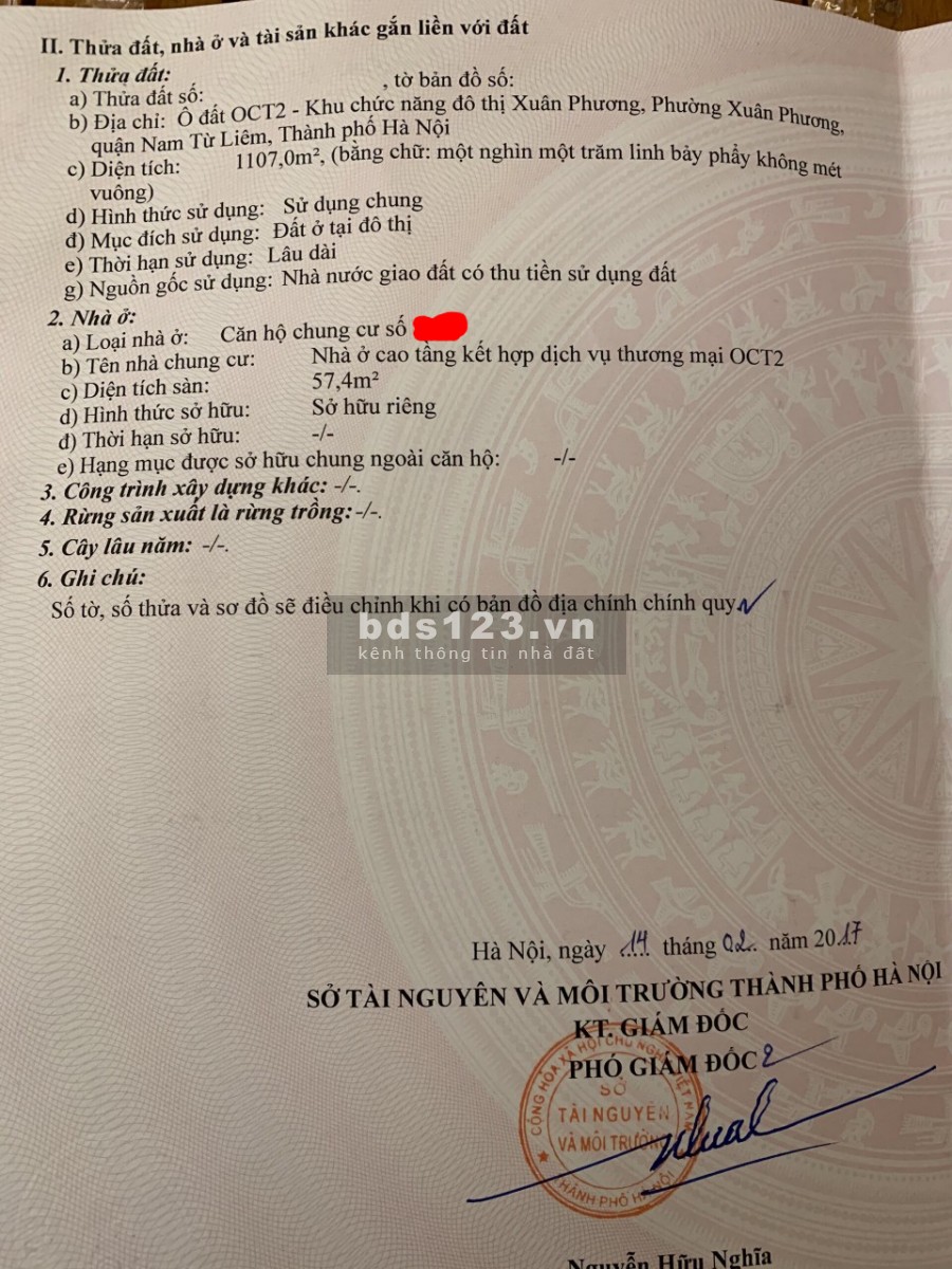Chính chủ cần bán căn chung cư OCT2 Xuân Phương 57,4m2