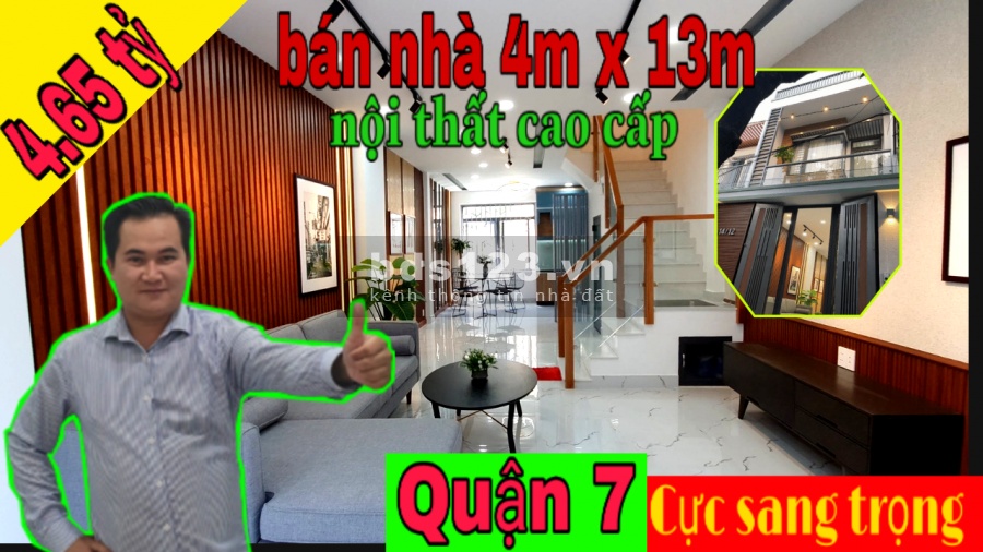 Bán nhà Full nội thất cao cấp hẻm 314 Huỳnh Tấn Phát, Tân Thuận Tây, Quận 7. Dt: 4x13m trệt 1 lầu 2pn, 3wc, giá chỉ 4.650 tỷ thương lượng