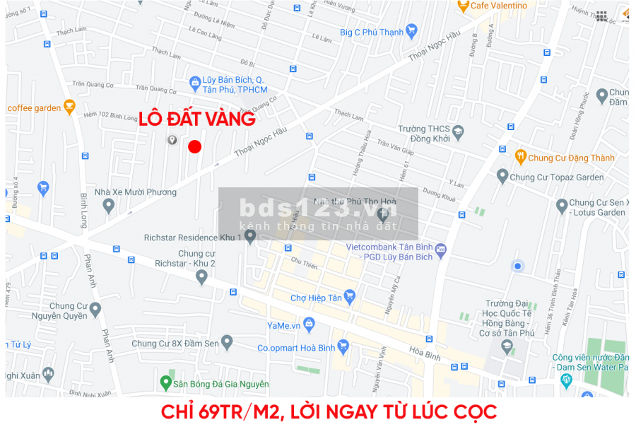 [Chỉ 69tr/m2]Lô đất vàng vuông vức 111m2 7 tỷ 7 tại trung tâm Tân Phú