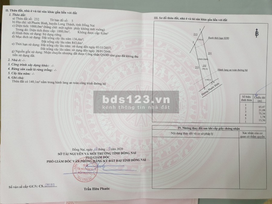 Bán đất GIÁ CỰC TỐT, diện tích 1000m2, tại mặt tiền Phước Bình