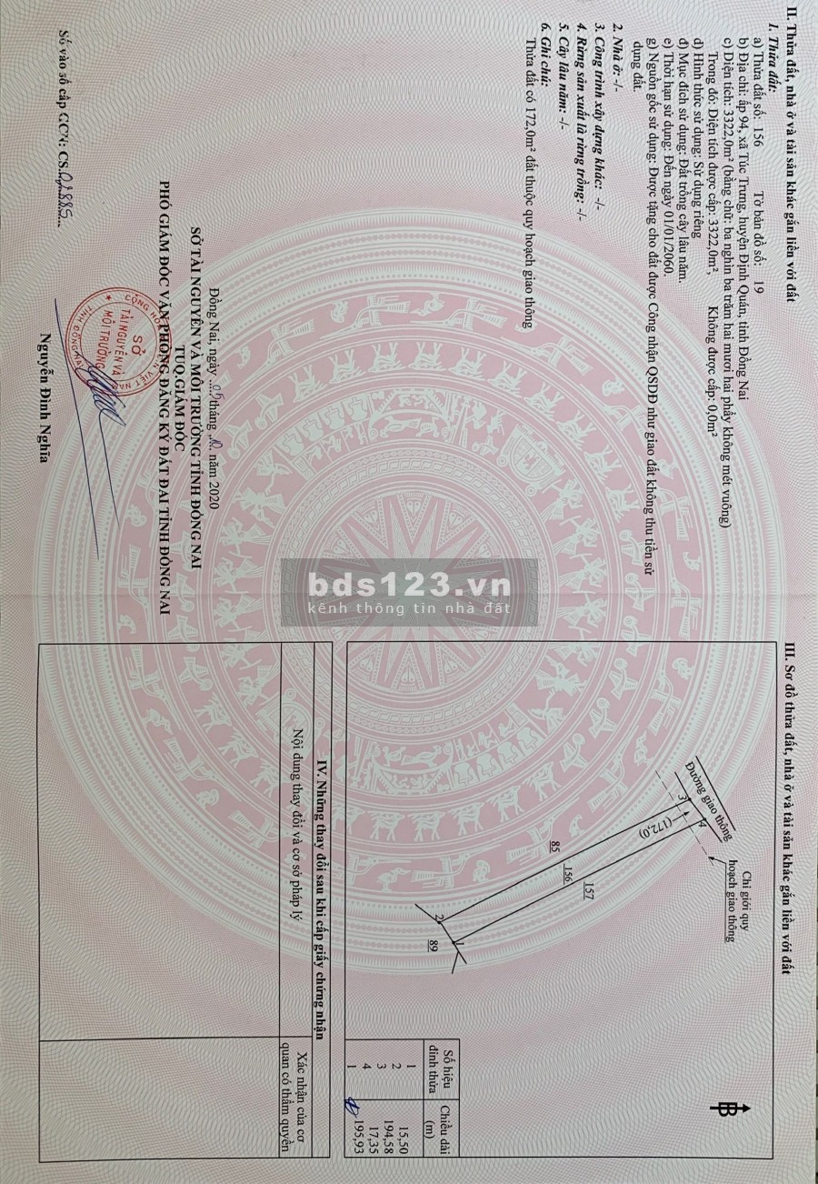 Bán 3 sào đất thổ vườn tại Định Quán, giá 2.05 Tỷ, có sẵn vườn cây ăn trái