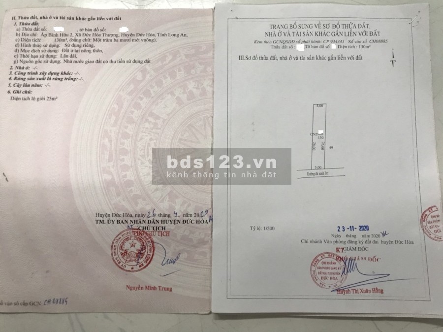 Bán gấp đất Đức Hòa Thượng, Đức Hòa LA. DT 5x26/ Chỉ 740 triêu