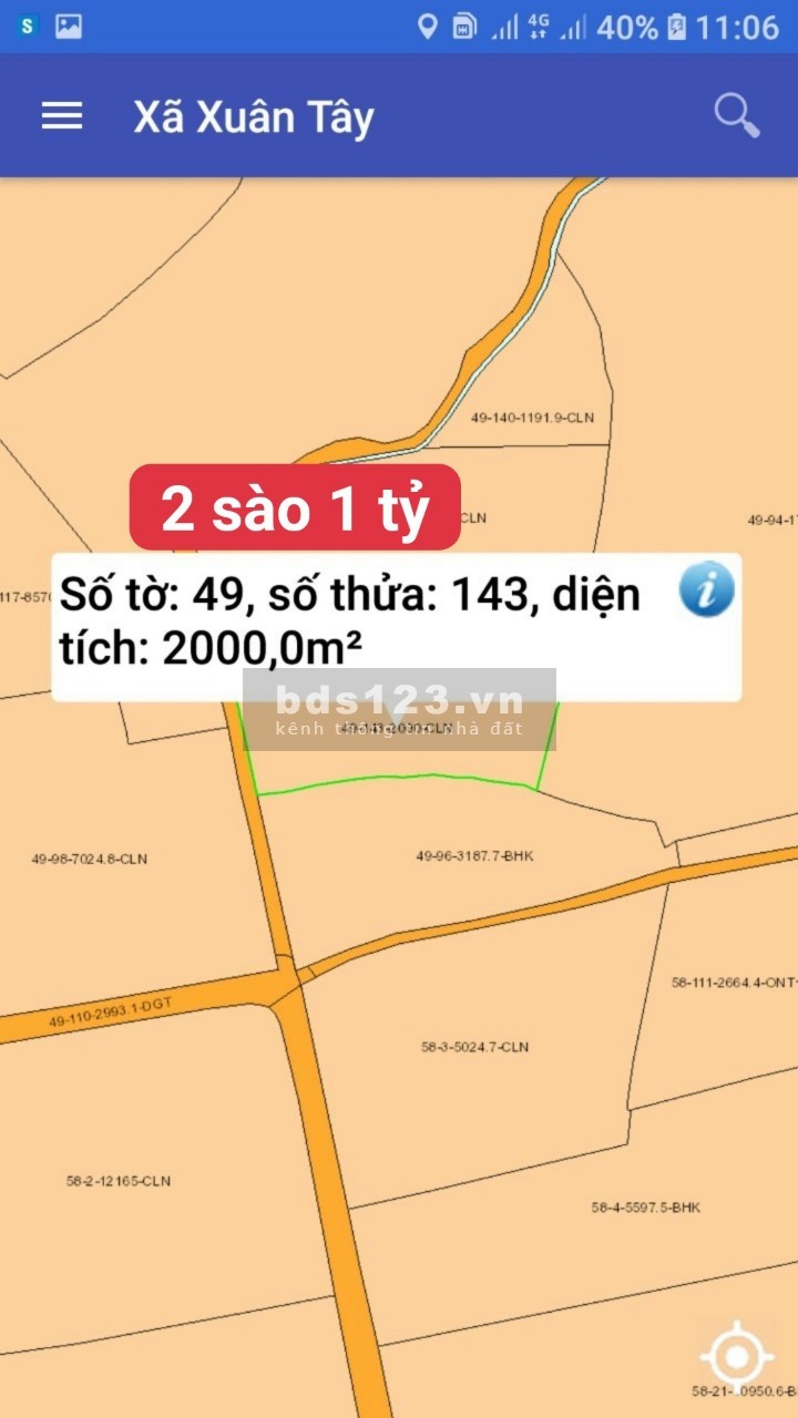 Bán 2.000m2 đất tại Ấp 11, xã Xuân Tây, Cẩm Mỹ giá 1 tỷ
