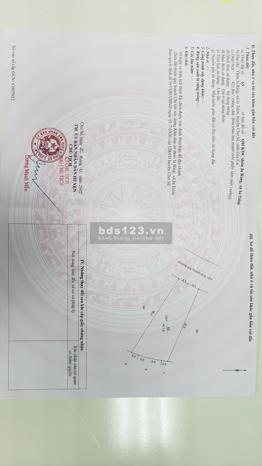 ĐẤT GIÁ RẺ - CHƯ SÊ - GIA LAI . DT: 455 M2 THỔ CƯ - GIÁ 432TR SHR – LH: 0355541445