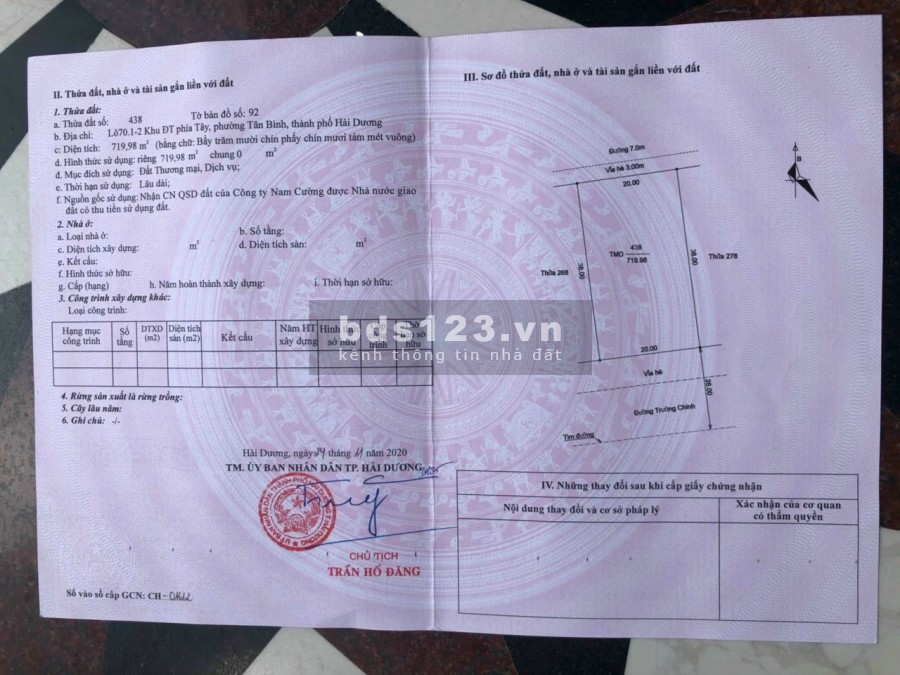 Bán lô đất thương mại DV mặt đường Trường Chinh, 720m2, mt 20m, 61.2 tỷ