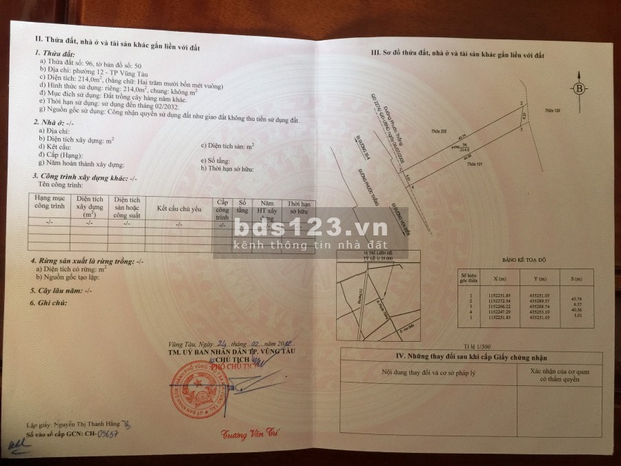 Cần bán đất mặt tiền đường Phước Thắng phường 12 tp vũng tàu cách ẹo ông từ khoản 100m