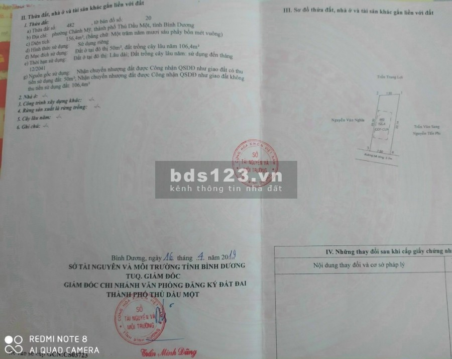 Bán lô đất gần chợ chánh mỹ thủ dầu một